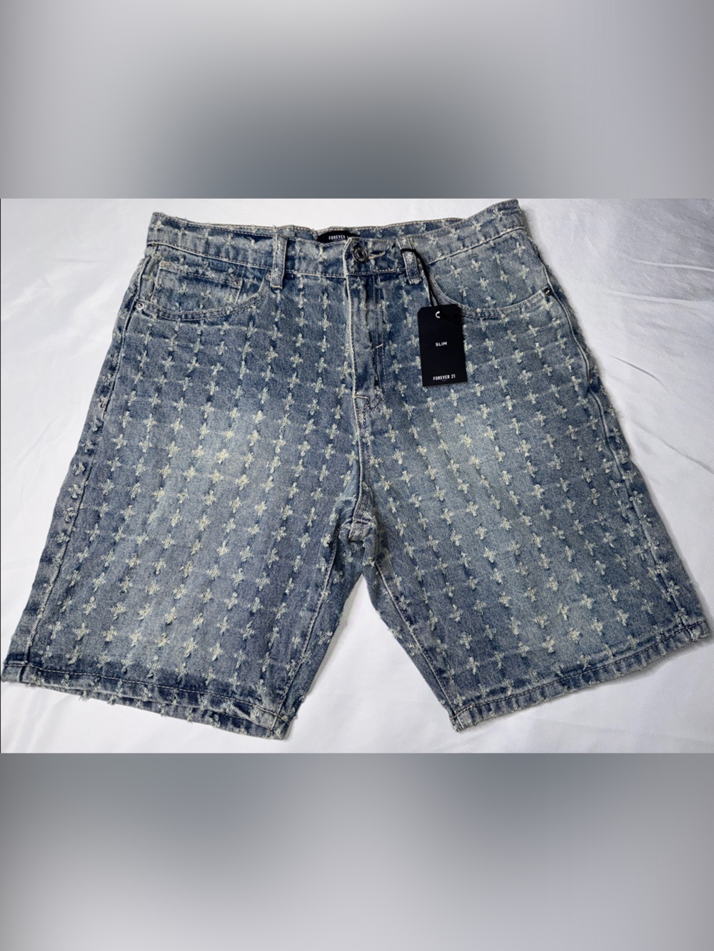 Forever 21 Light Blue Patterned Denim Shorts